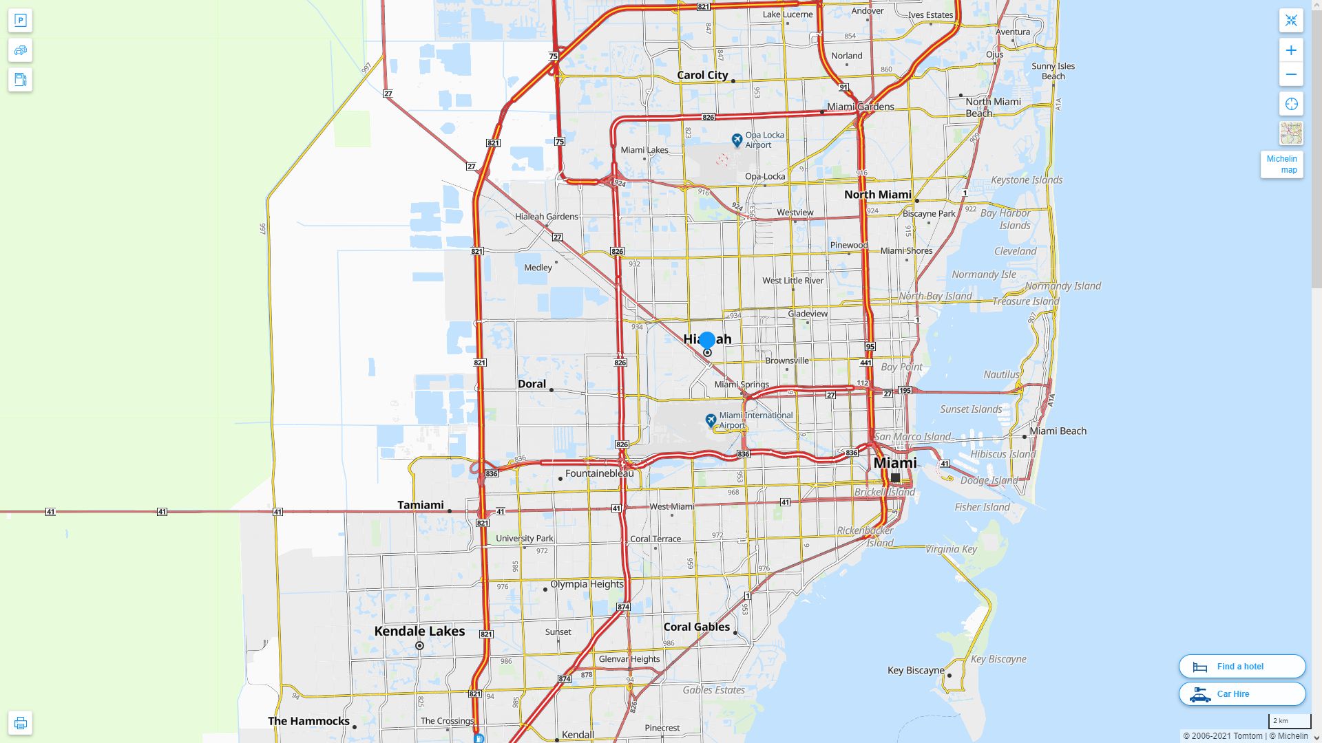 Hialeah Florida Highway and Road Map